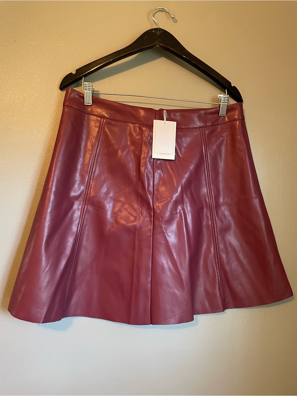 Womens Faux Leather A-Line Mini Skirt in Deep Wine